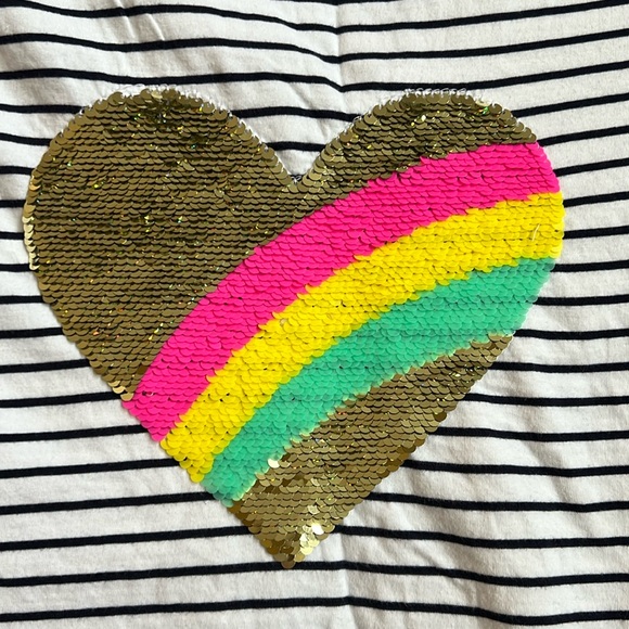 Sequin Heart Striped Shirt RUMI + RYDER Color Change Sequins Size L (12-14) - Picture 2 of 10